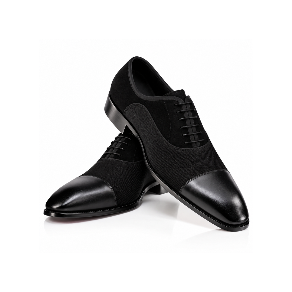 Men’s Black Knit & Leather Formal Dress Shoes