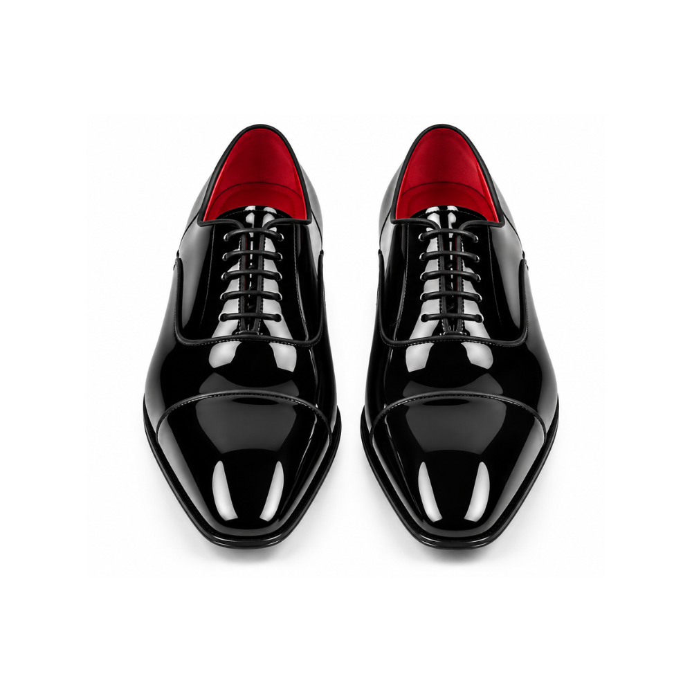 Men’s Black & White Patent Leather Formal Lace-Up Shoes
