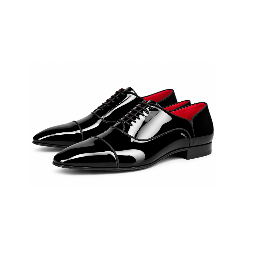 Men’s Black & White Patent Leather Formal Lace-Up Shoes