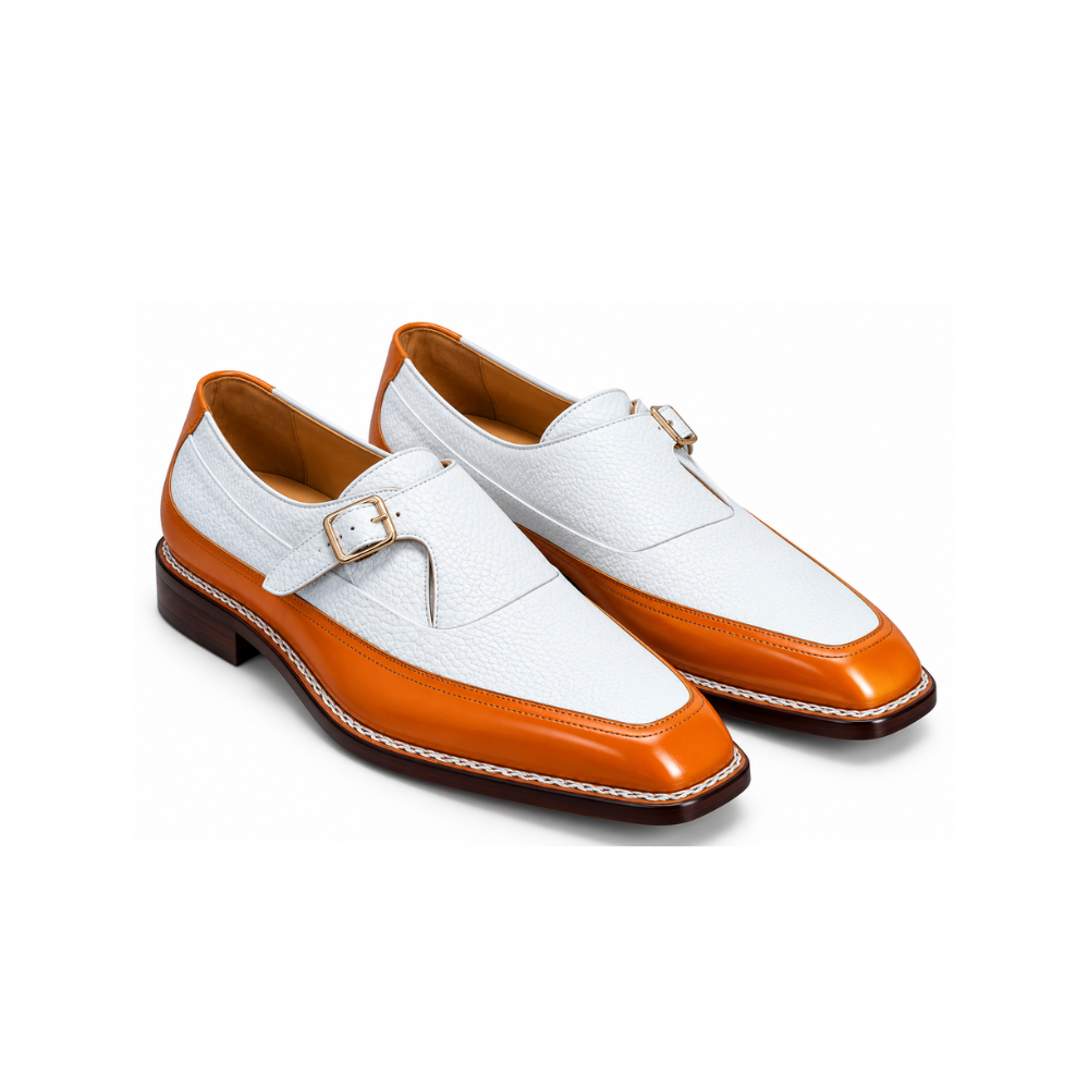 Men’s White & Tan Two-Tone Buckle Loafers