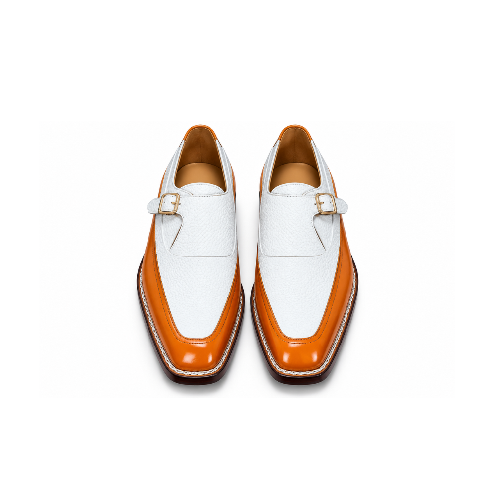 Men’s White & Tan Two-Tone Buckle Loafers