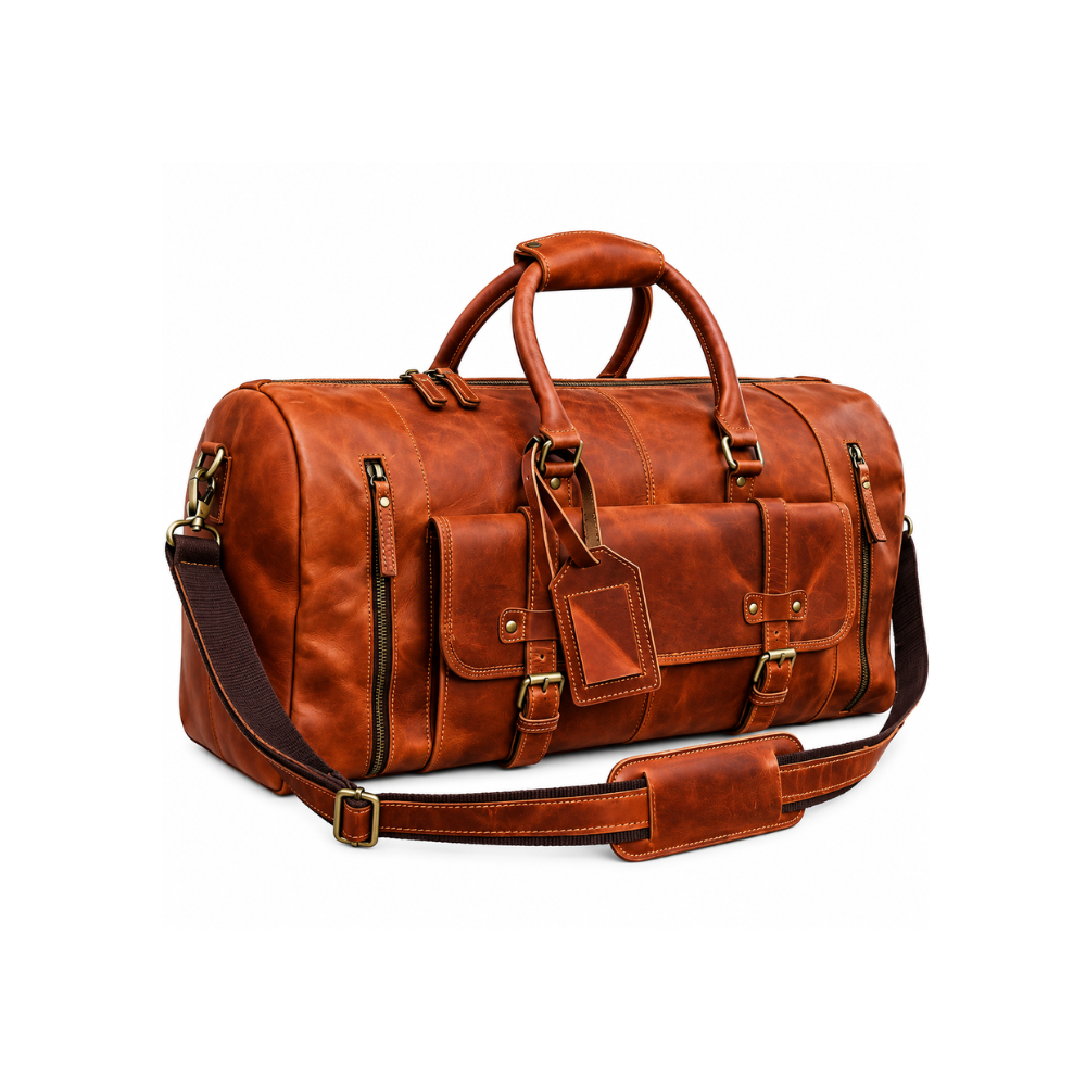 Premium Cognac Brown Leather Travel Duffle Bag with Shoe Compartment – Luxury Heritage Collection