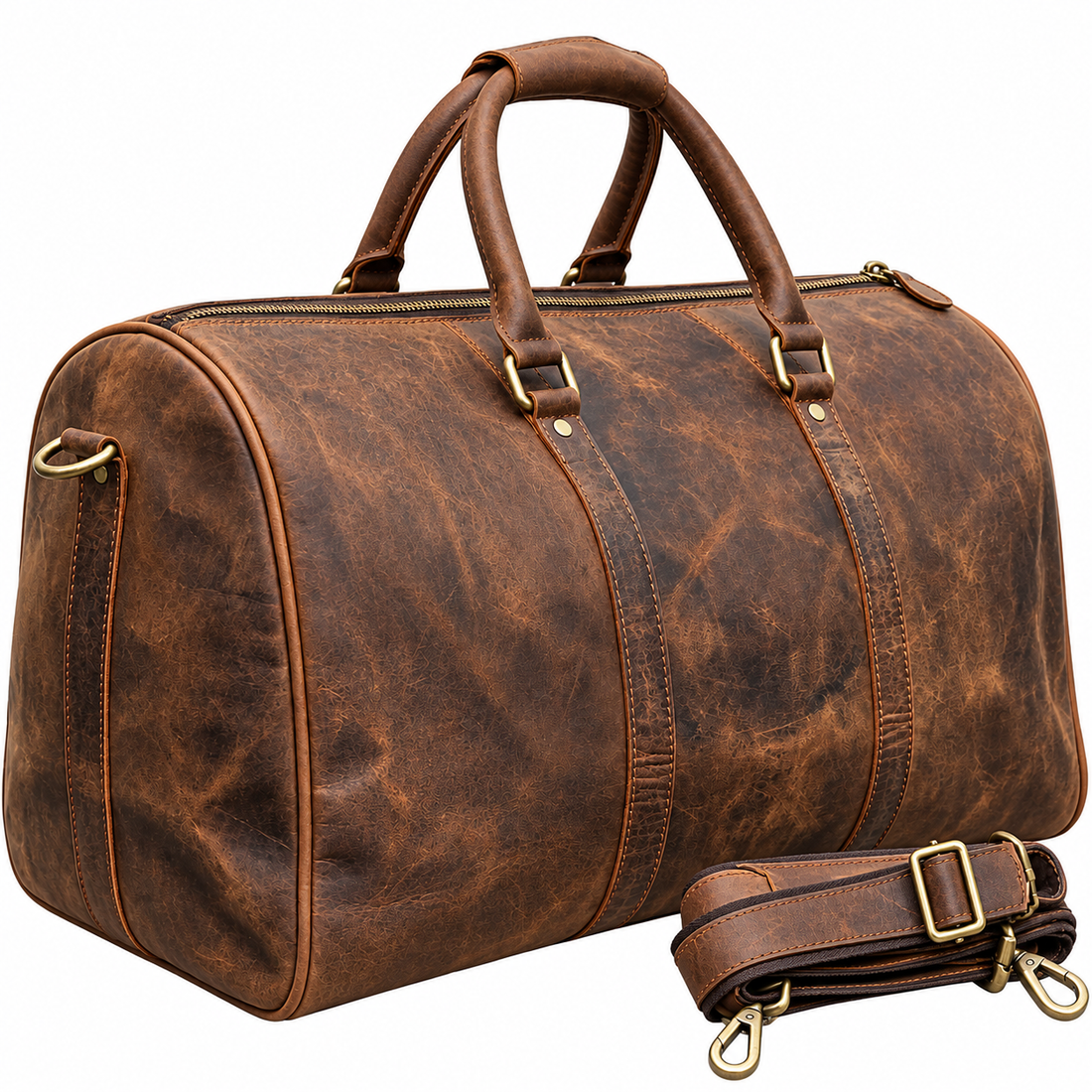 Premium Vintage Brown Leather Travel Duffle Bag – Luxury Heritage Collection