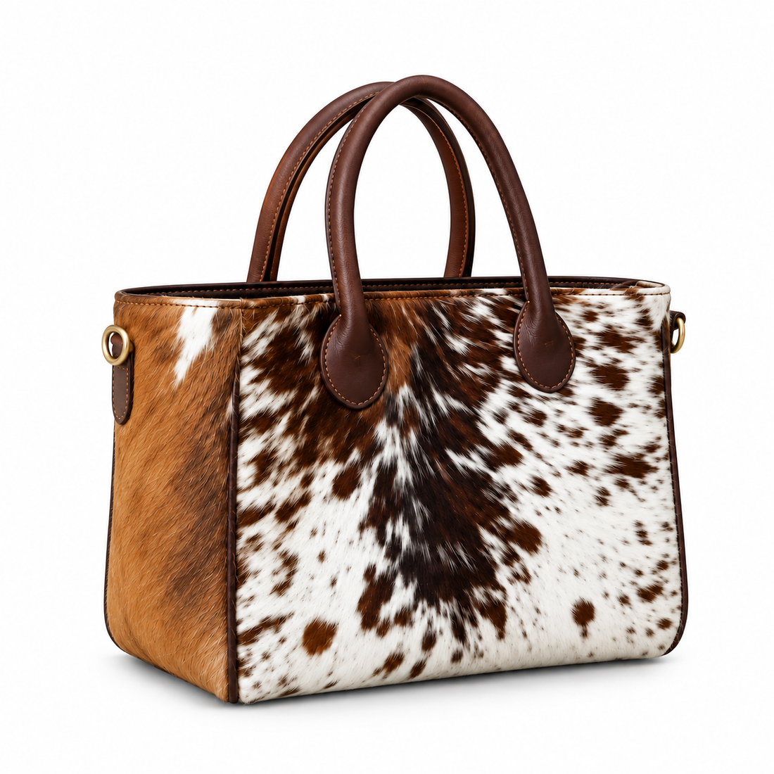 Premium Cowhide Leather Tote Bag – Luxury Brown &amp; White Heritage Collection
