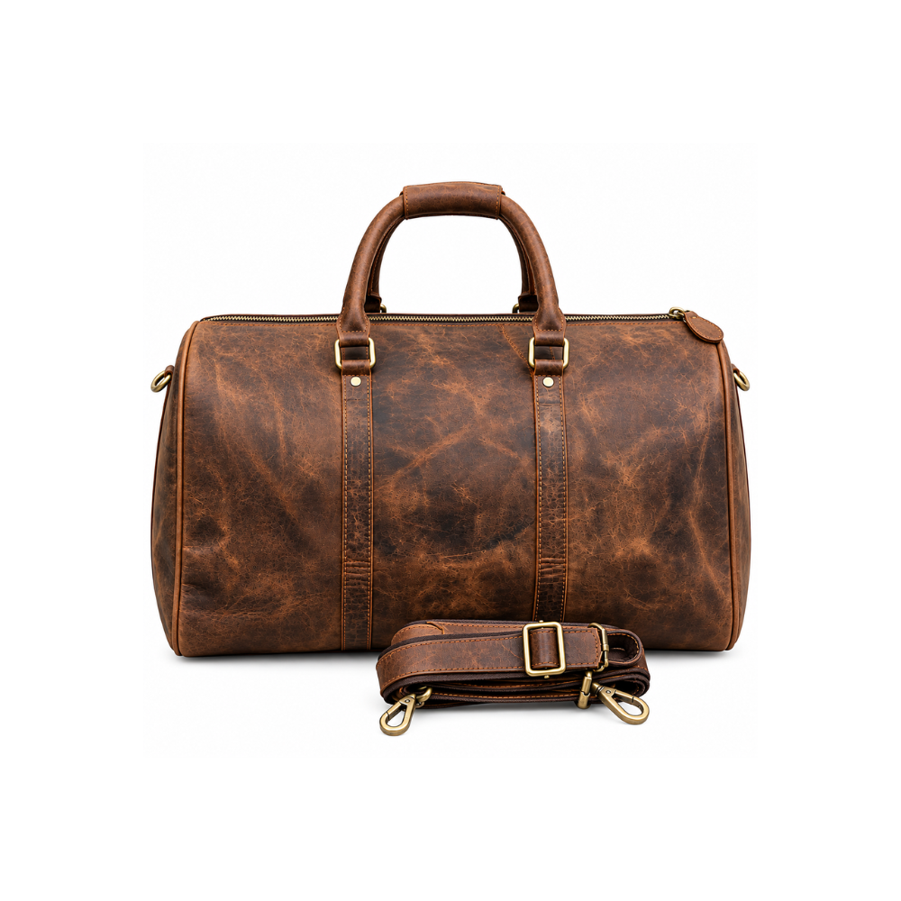 Premium Vintage Brown Leather Travel Duffle Bag – Luxury Heritage Collection