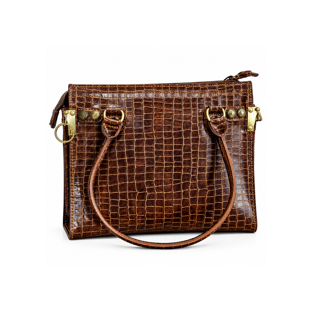 Premium Brown Crocodile-Embossed Leather Handbag – Luxury Signature Collection