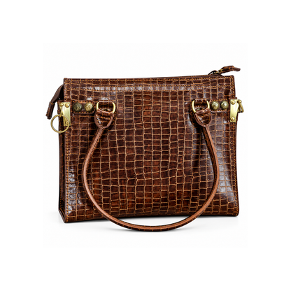 Premium Brown Crocodile-Embossed Leather Handbag – Luxury Signature Collection