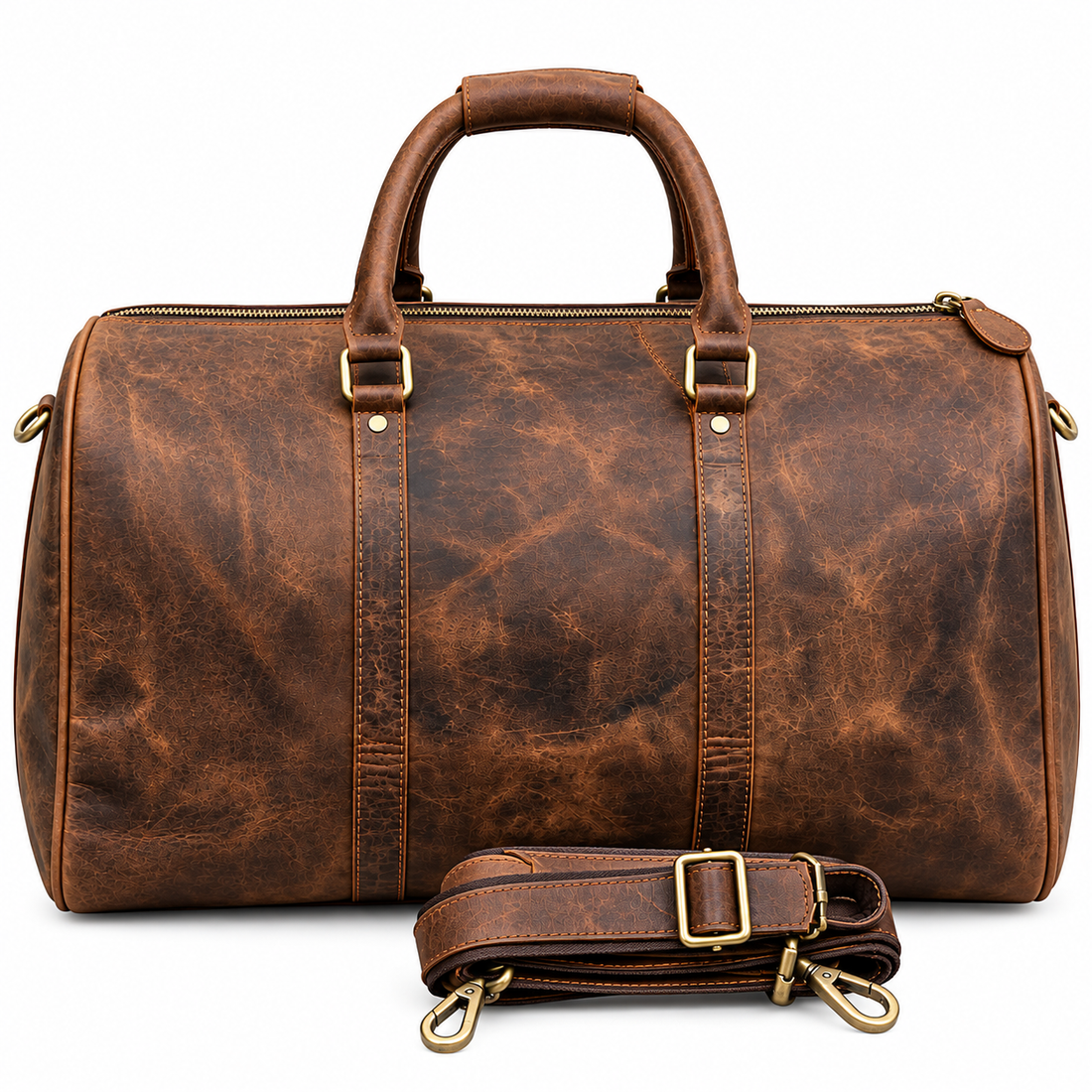 Premium Vintage Brown Leather Travel Duffle Bag – Luxury Heritage Collection
